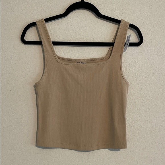 Old Navy Women Tan Ribbed Cropped Tank Top Large Contemporary Cotton Causal - Picture 1 of 9